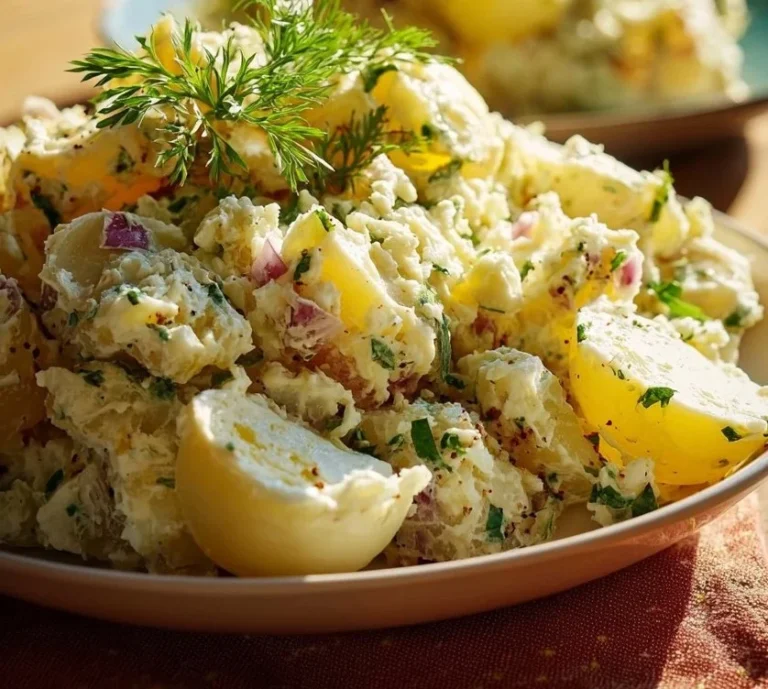 Salade de pommes de terre de Grandma servie dans un plat traditionnel