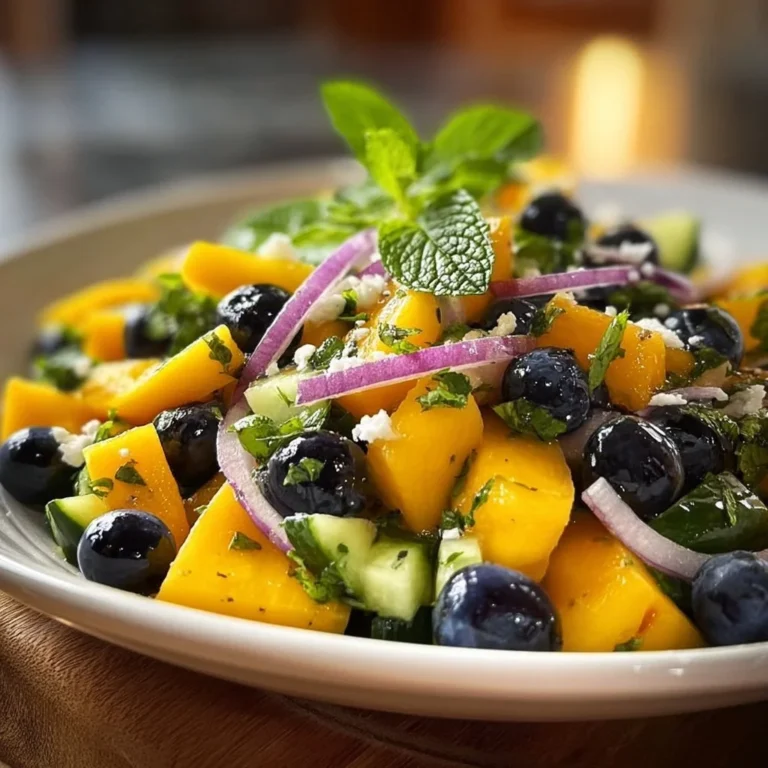 Salade exotique à la mangue et aux myrtilles, un plat coloré et savoureux