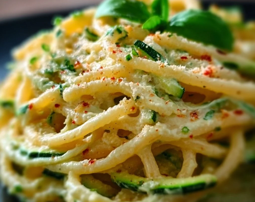 Spaghettis &agrave; la cr&egrave;me de courgettes et herbes fra&icirc;ches