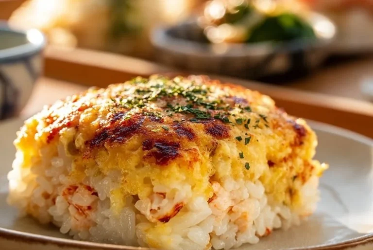 Recette de sushi au four crémeux et doré, préparée pour un repas gourmet.