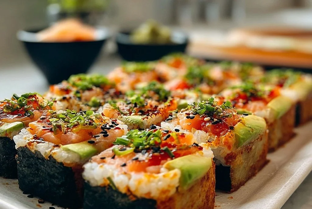 Recette de Sushi Bake savoureux et crémeux, idéal pour un repas convivial.