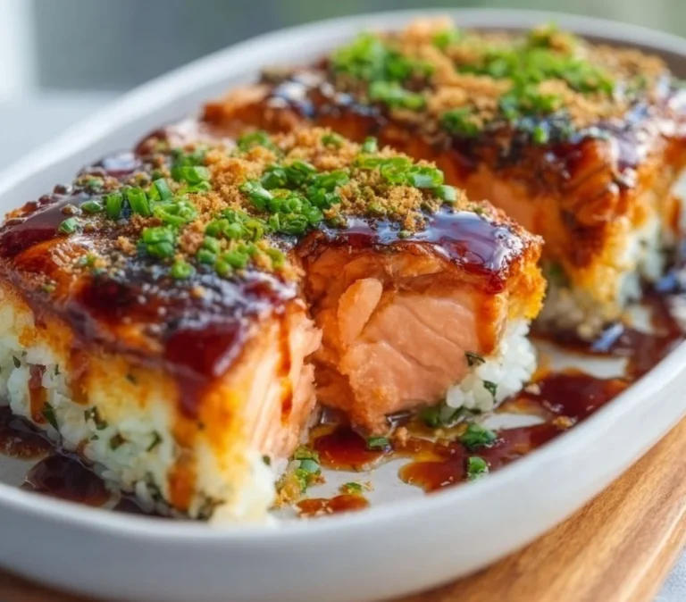 Sushi-bake au saumon teriyaki, plat délicieux et original