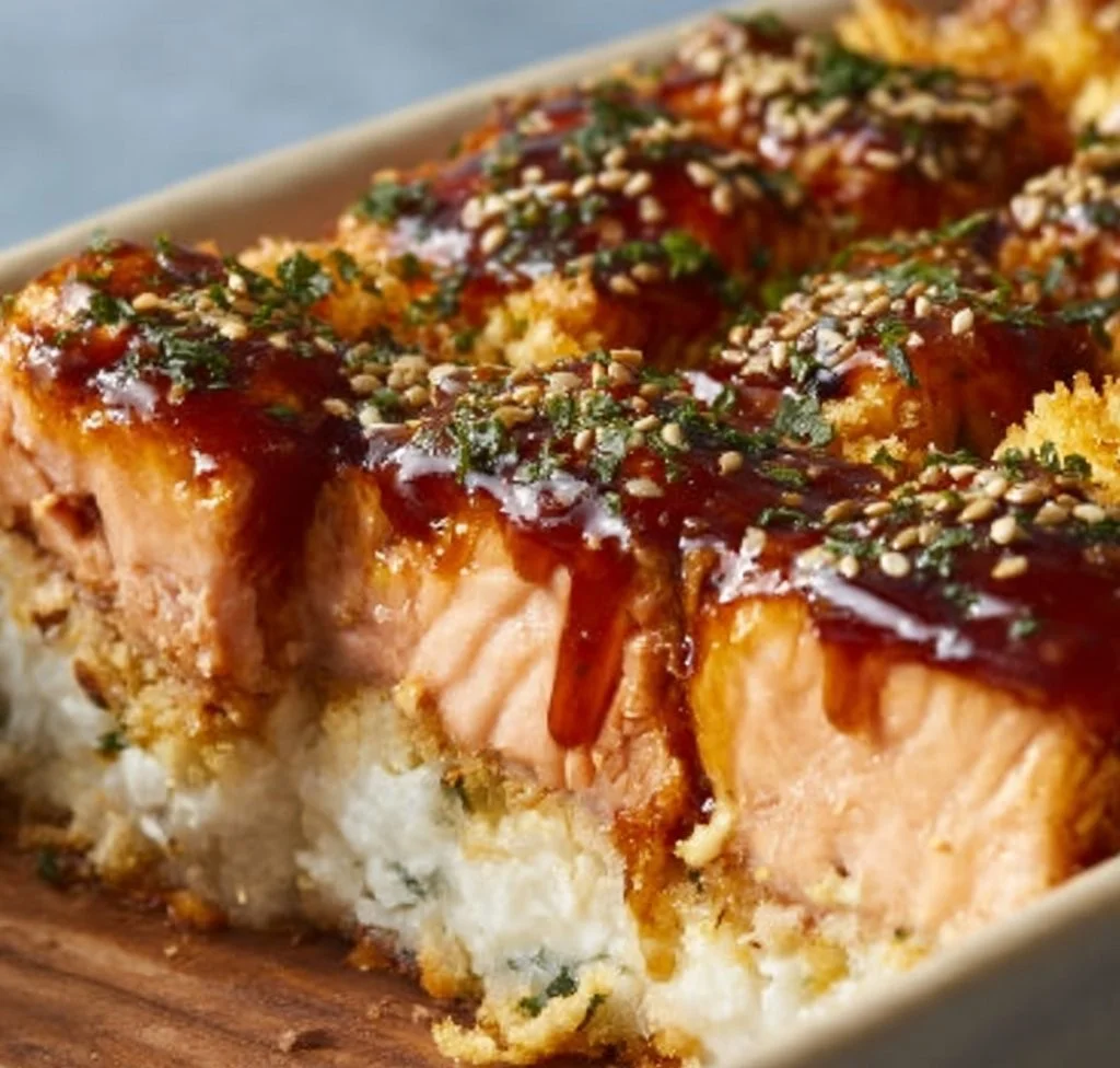 Sushi-bake au saumon teriyaki