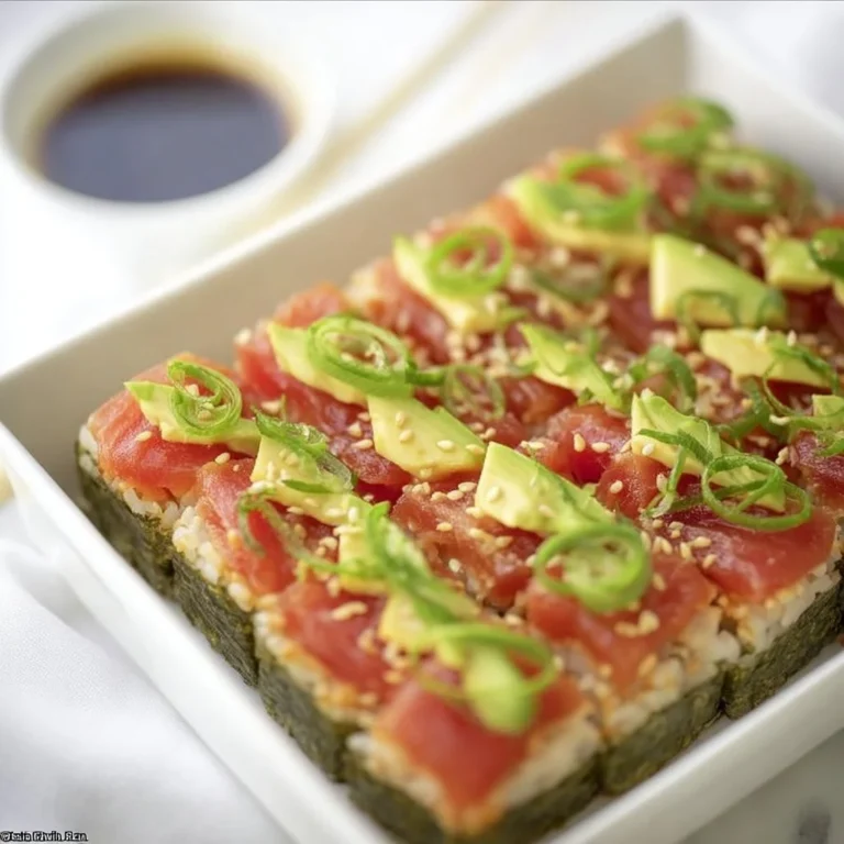 Sushi épicé au thon garnis de sauce piquante et d'avocat