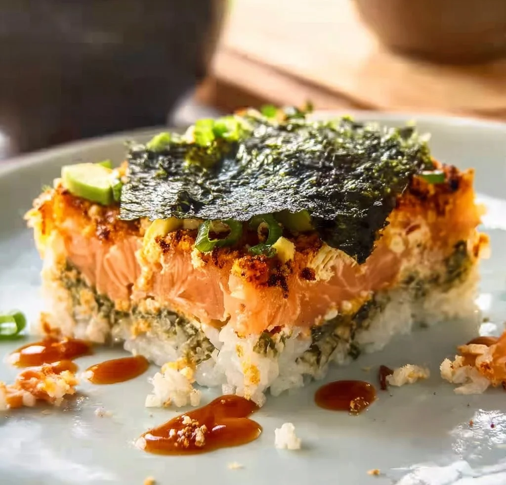Sushi gratin&eacute; au saumon &eacute;pic&eacute;