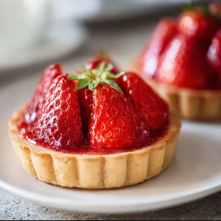 Tartlets aux Fraises délicieuses garnies de fraises fraîches et crème pâtissière.