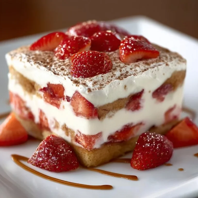 Tiramisu de mascarpone aux fraises, un dessert délicieux et crémeux.