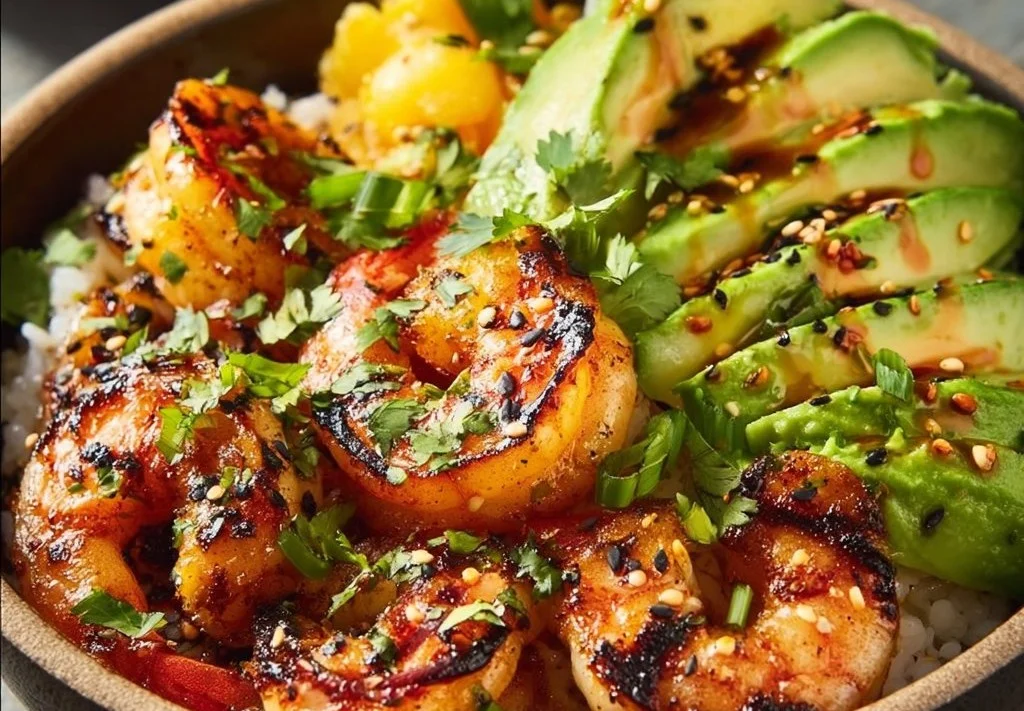 Bols nourrissants aux crevettes grillées et avocat