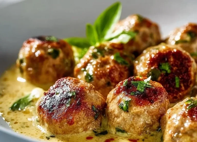 Boulettes de viande en sauce crème veloutée servies avec des légumes