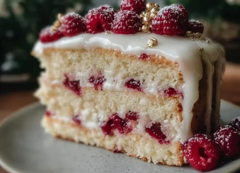 Gâteau à étages framboise-vanille avec glaçage miroir éclatant