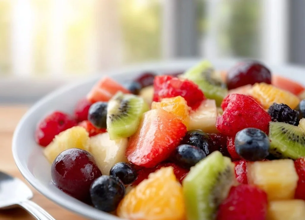 Salade de fruits colorée et fraîche, idéale pour l'été et les repas légers
