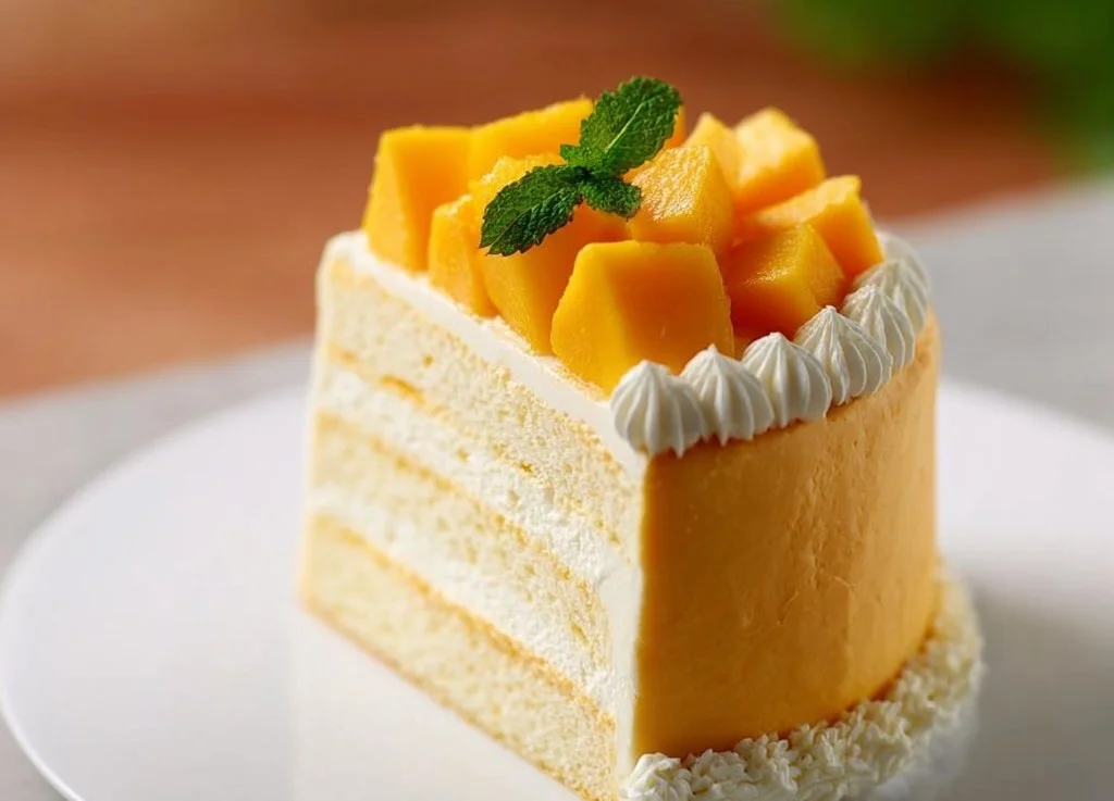 Gâteau asiatique à la mangue et crème, inspiration des pâtisseries asiatiques