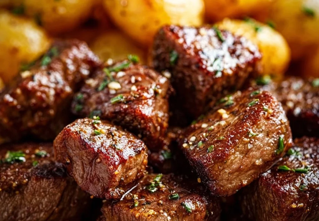 Mini-bouchées de steak à l’ail et pommes de terre croustillantes