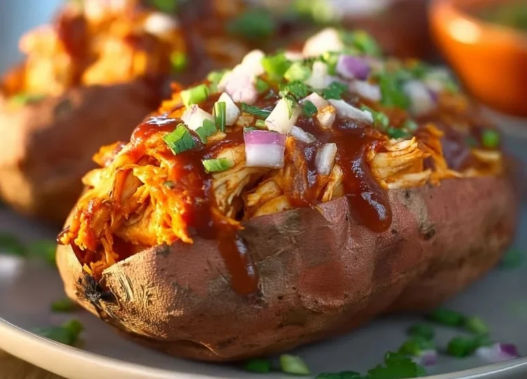 Patates douces farcies au poulet avec sauce barbecue délicieuse