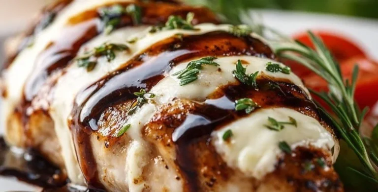 Poitrine de poulet rôtie au vinaigre balsamique et mozzarella, plat appétissant