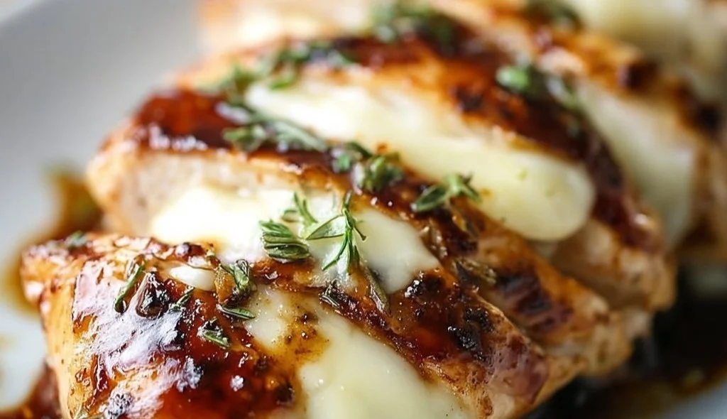 Poitrine de poulet rôtie au vinaigre balsamique et mozzarella