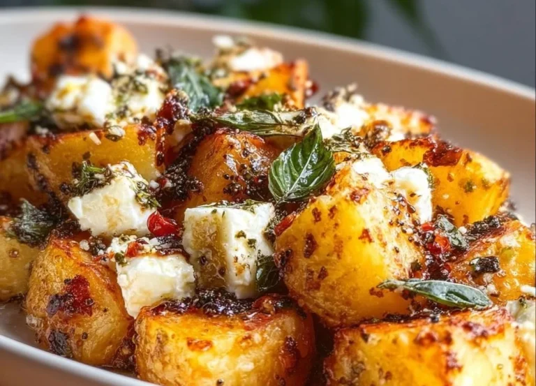 Pommes de terre croustillantes au fromage feta prêtes à servir.