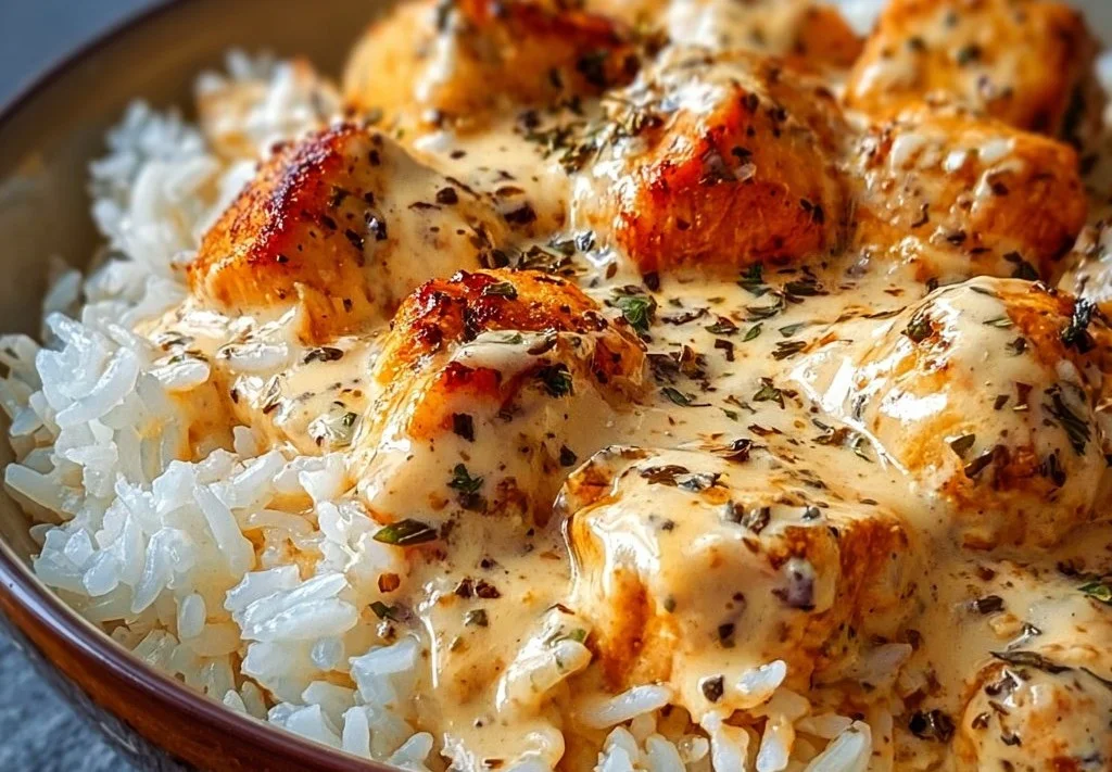 Poulet à la Crème sur Riz Velouté