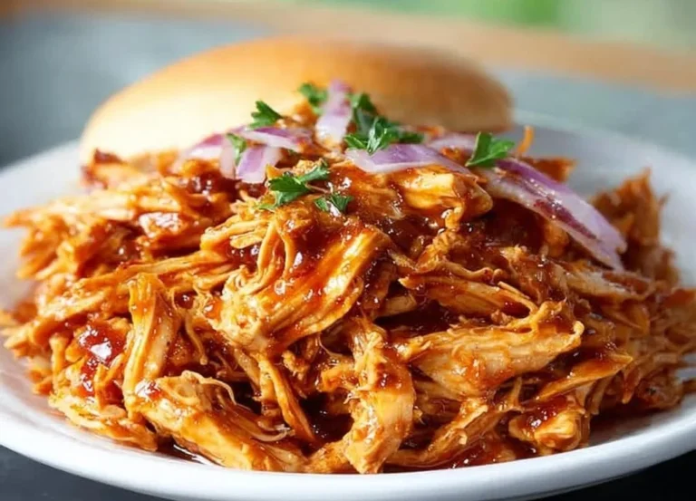 Effiloché de poulet BBQ au Crockpot, plat savoureux et facile à préparer.