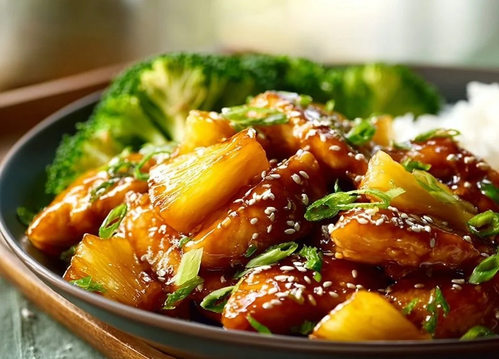 Poulet grillé à l'ananas avec sauce teriyaki sur plaque