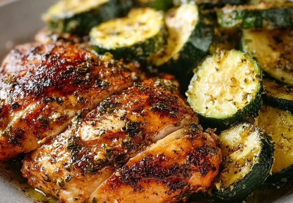 Poulet rôti facile aux courgettes sautées au citron