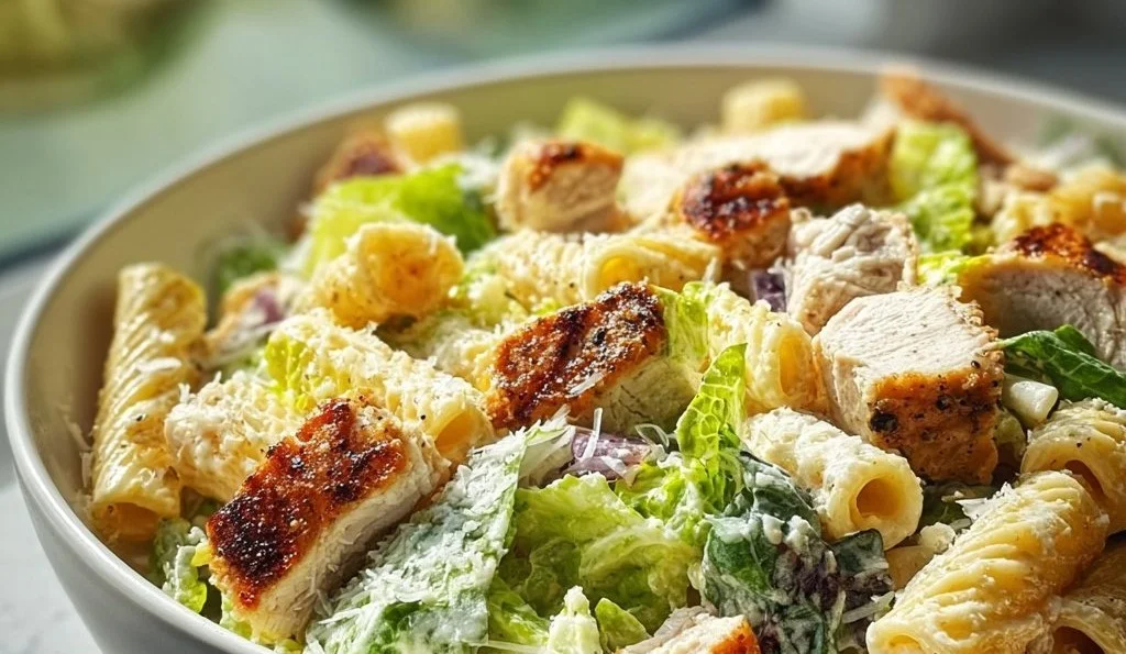 Salade César aux pâtes et au poulet, un plat savoureux et équilibré