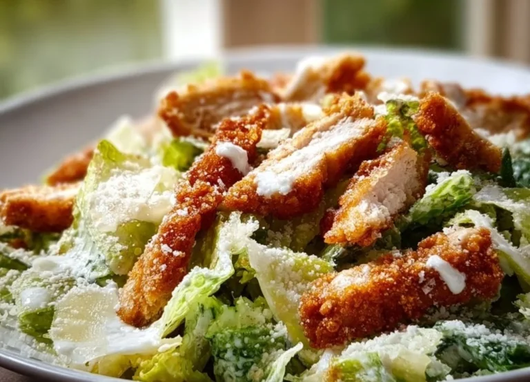 Salade César croquante au poulet, version gourmande avec ingrédients frais