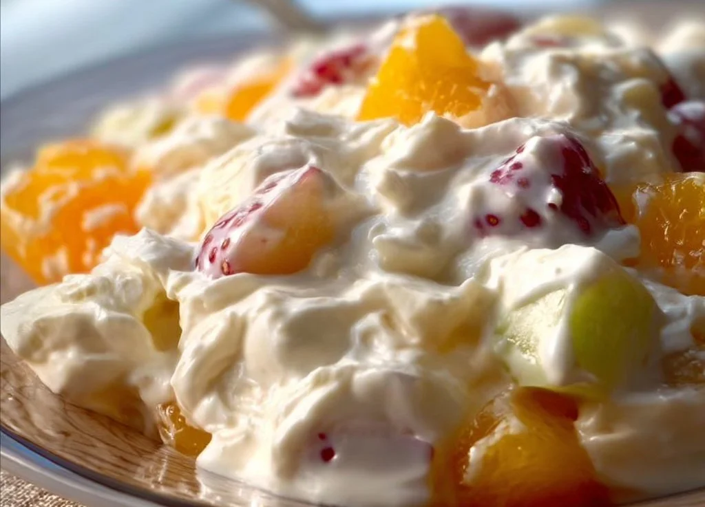 Salade de fruits à la crème fouettée prête à déguster