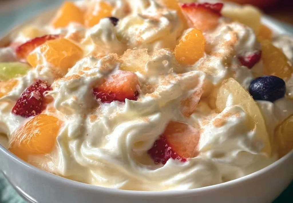 Salade de fruits à la crème fouettée prête à déguster