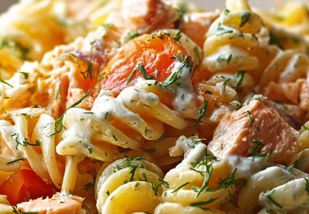 Salade de pâtes au saumon et sauce crémeuse