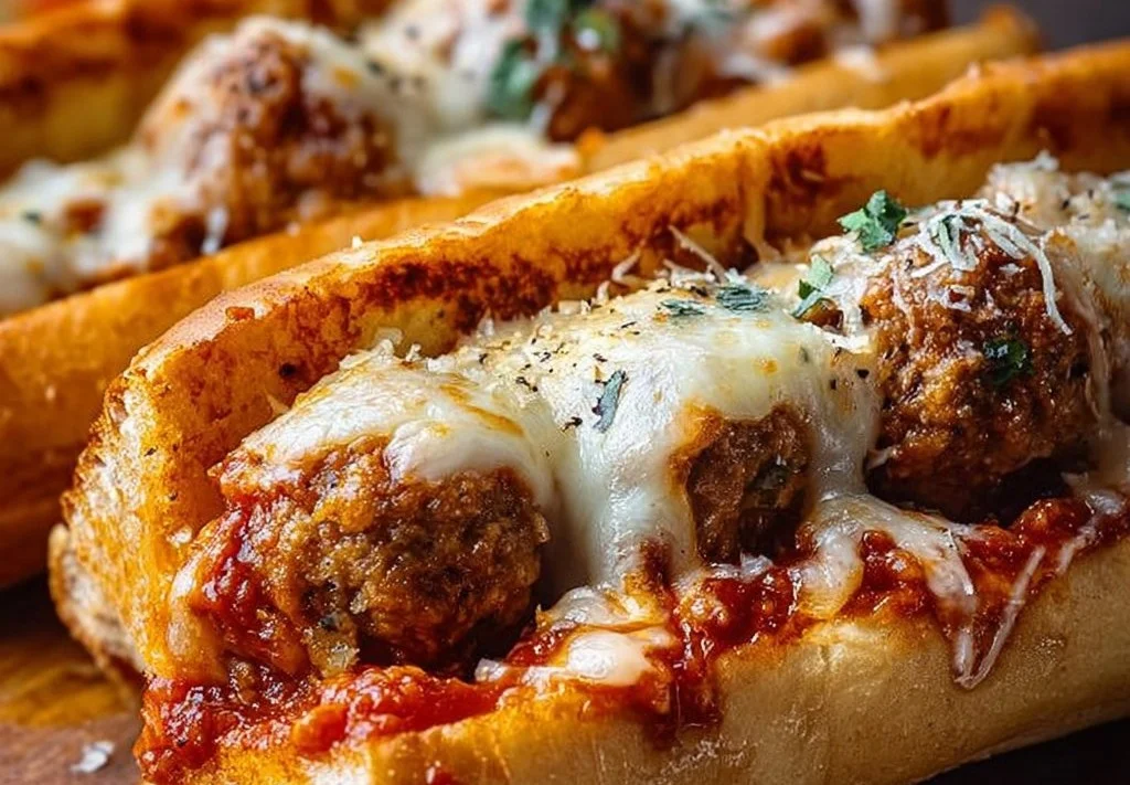Sandwichs sous-marins garnis de boulettes de viande et fromage