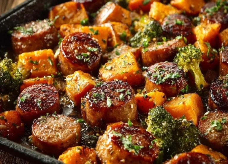Recette de saucisses dorées avec patates douces rôties