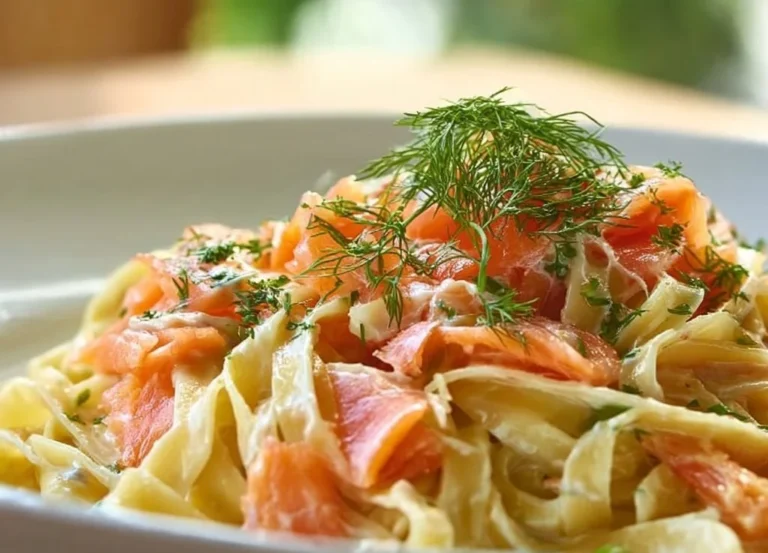 Tagliatelles onctueuses au saumon fumé et crème dans un plat savoureux