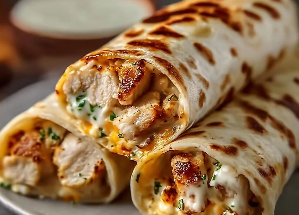 Wraps au Poulet, Fromage et Sauce à l’Ail